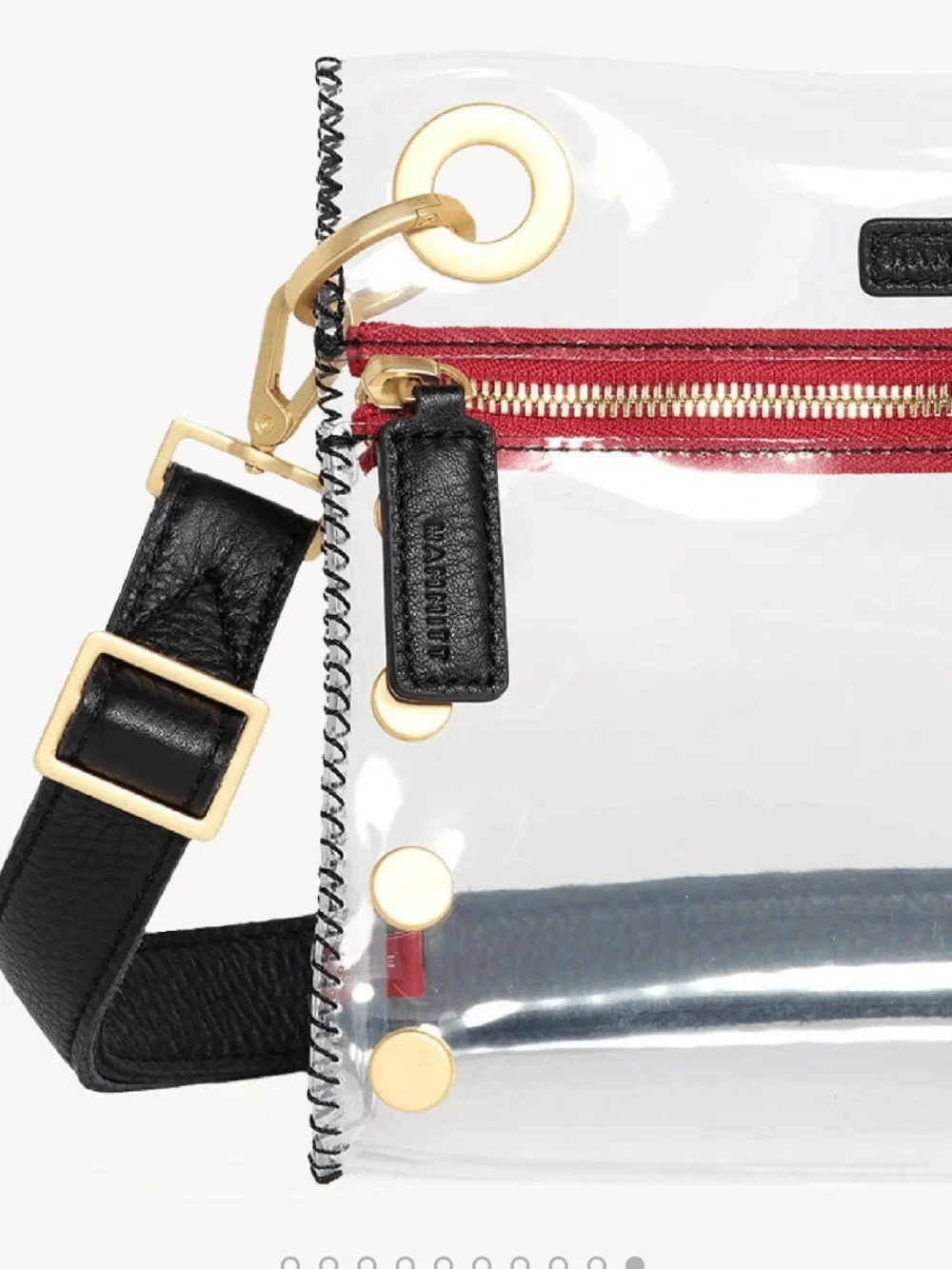 HAMMITT Tony Small Bag ~ Clear Brushed Gold/Black/Red NWT